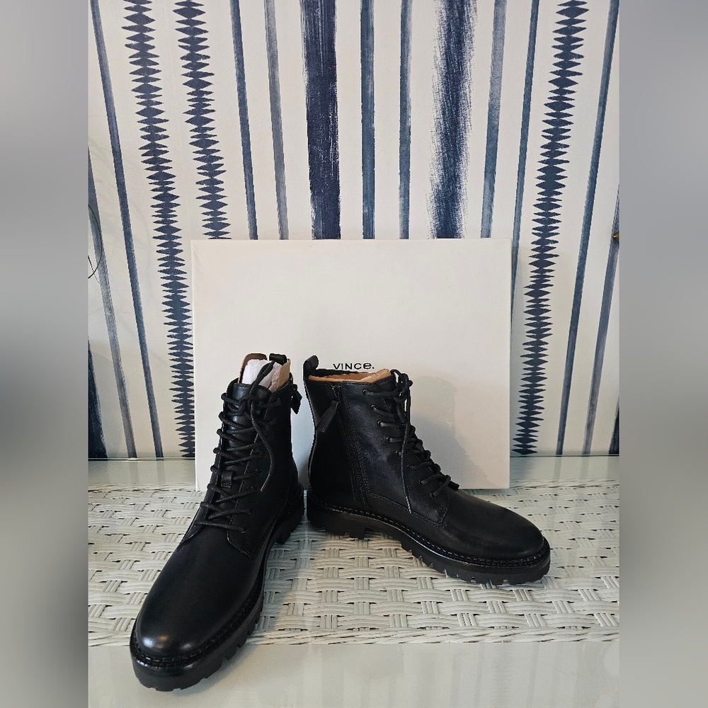 VINCE. Leather Lace Up Boots
